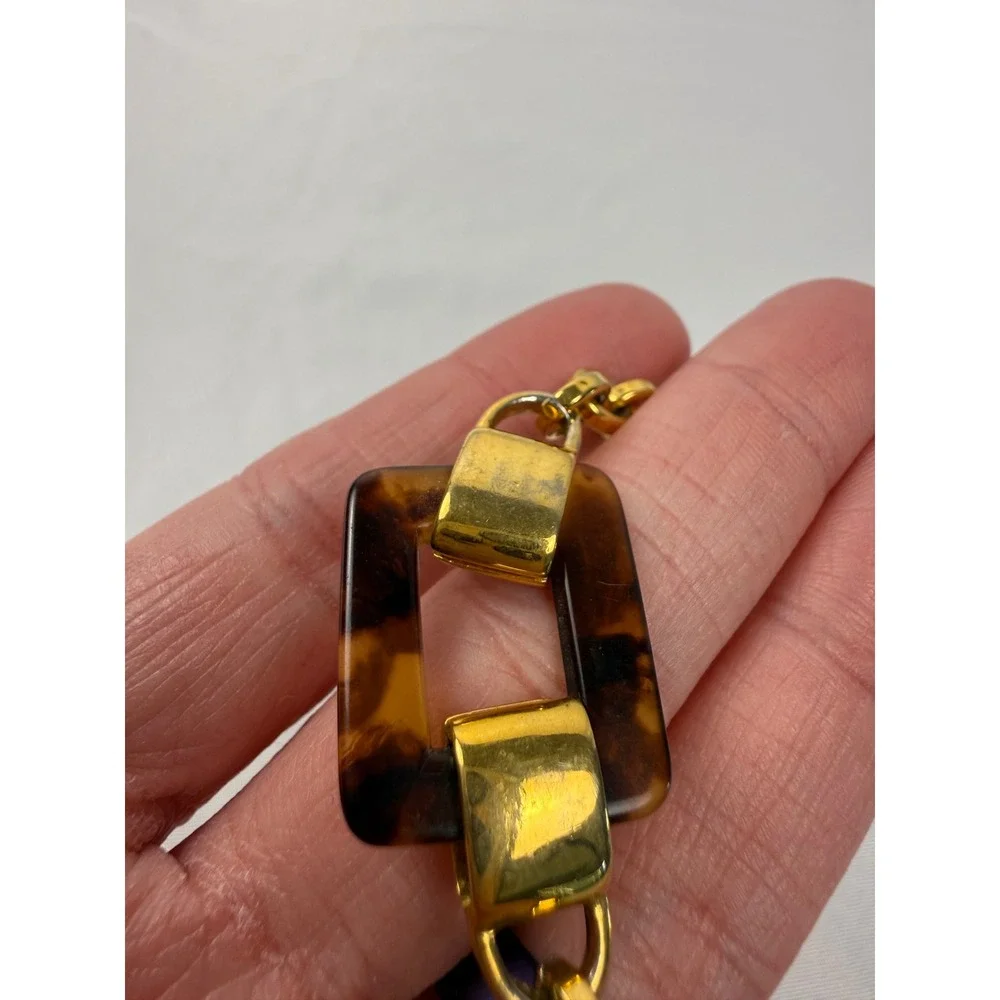 Napier Gold Tone Tortoiseshell Buckle Link‎ Chain Bracelet Vintage Style